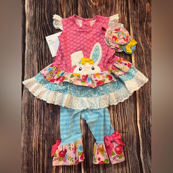 very hard to find Ric Rac and Ruffles Easter capri set with headband 24 months - Picture 1 of 1